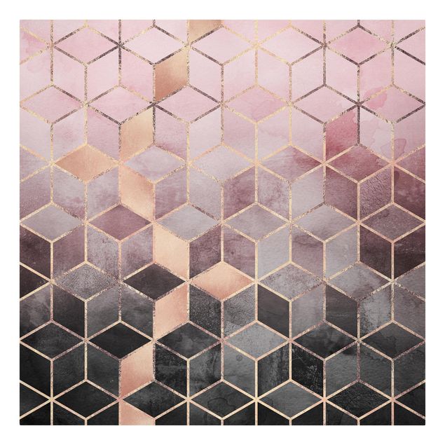 Leinwandbild - Rosa Grau goldene Geometrie - Quadrat 1:1