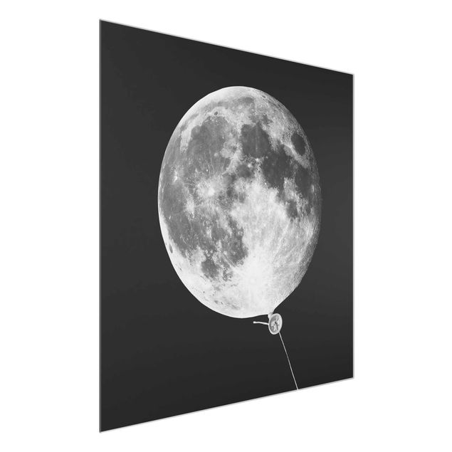 Glas Wandbilder Luftballon mit Mond