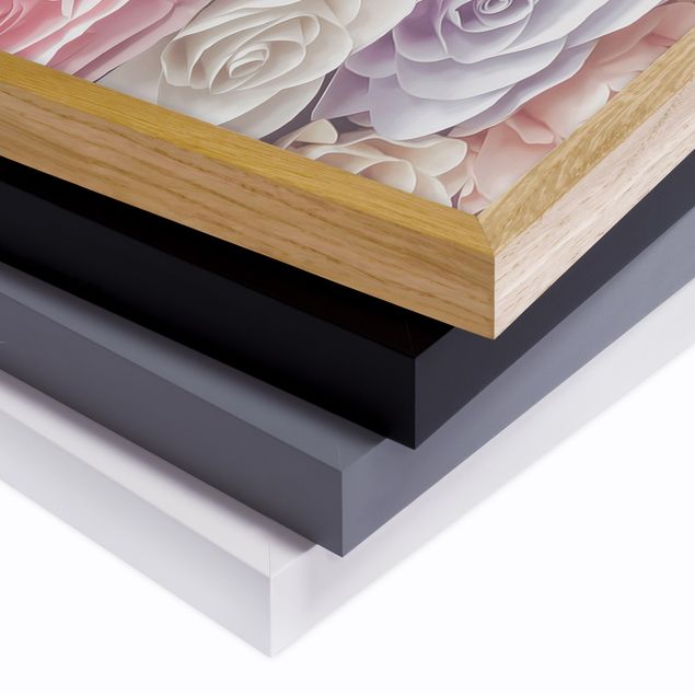 Bild mit Rahmen - Pastell Paper Art Rosen - Panorama Querformat