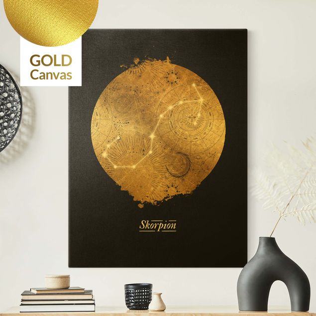 Leinwandbild Gold - Sternzeichen Skorpion Grau Gold - Hochformat 3:4