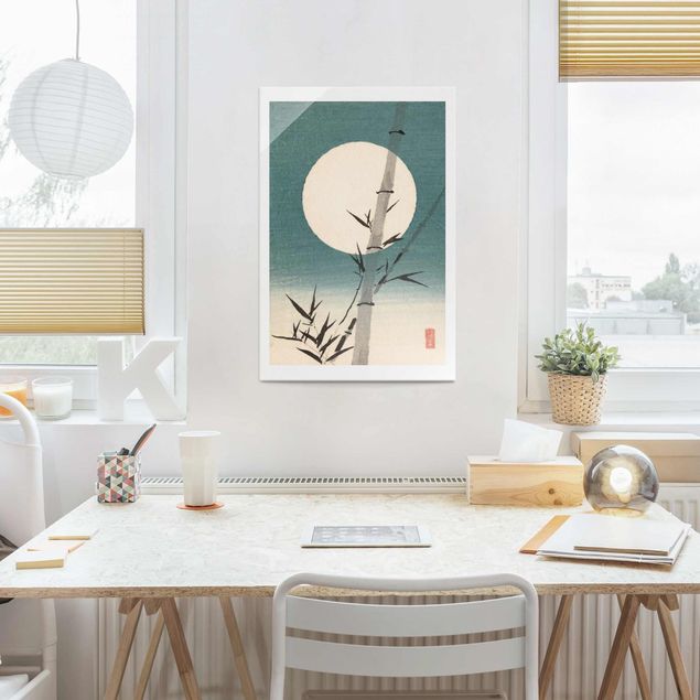 Natur Glasbilder Japanische Zeichnung Bambus und Mond