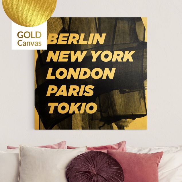 Leinwandbild Gold - Berlin New York London - Quadrat 1:1