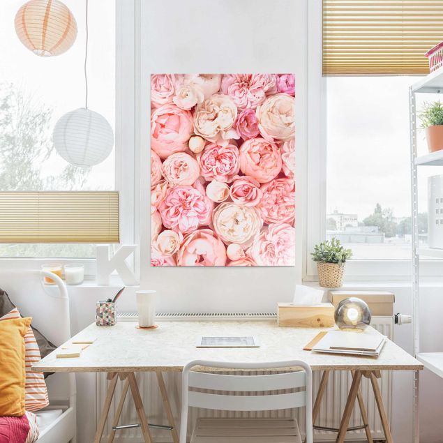 Wandbilder Glas XXL Rosen Rosé Koralle Shabby