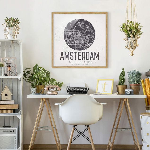 Weltkarten gerahmt Stadtplan Amsterdam - Retro