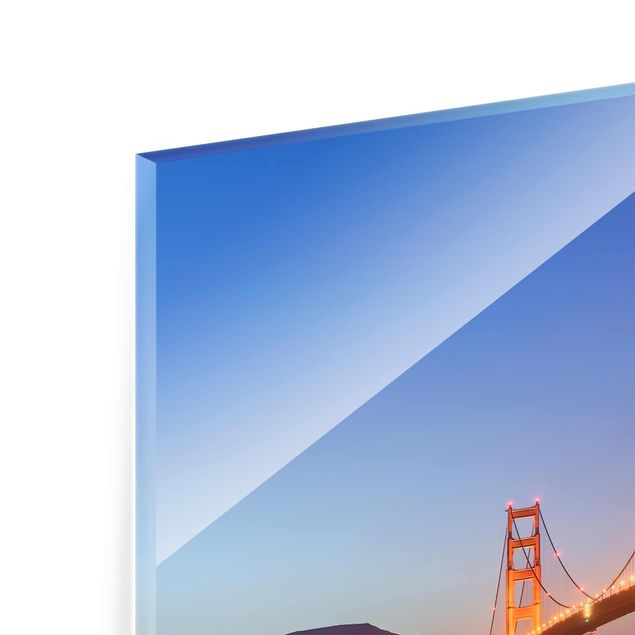 Glasbild - Golden Gate Bridge am Abend - Hochformat 3:4