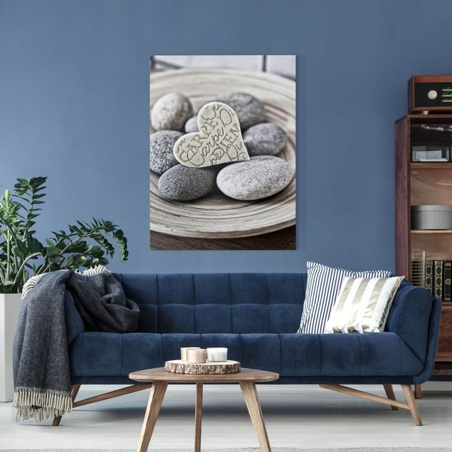 Leinwandbilder Wohnzimmer modern Carpe Diem Herz mit Steinen