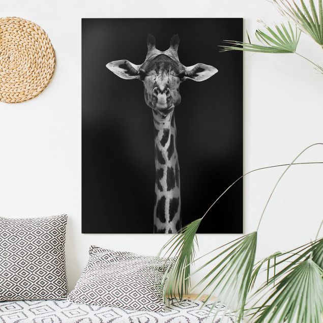 Leinwand Bilder XXL Dunkles Giraffen Portrait