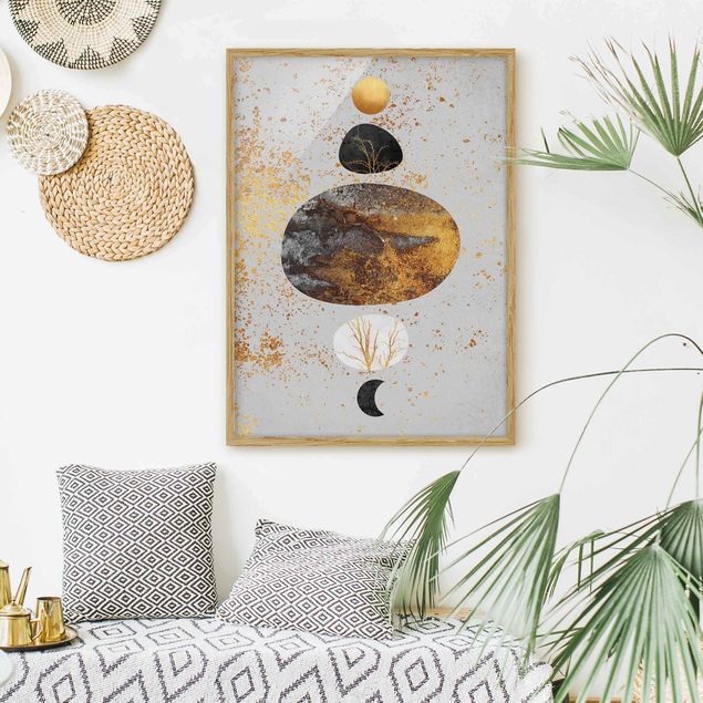 Wandbilder abstrakt Sonne und Mond in Goldglanz