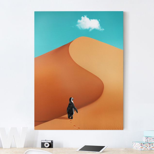 Leinwand Bilder XXL Wüste mit Pinguin