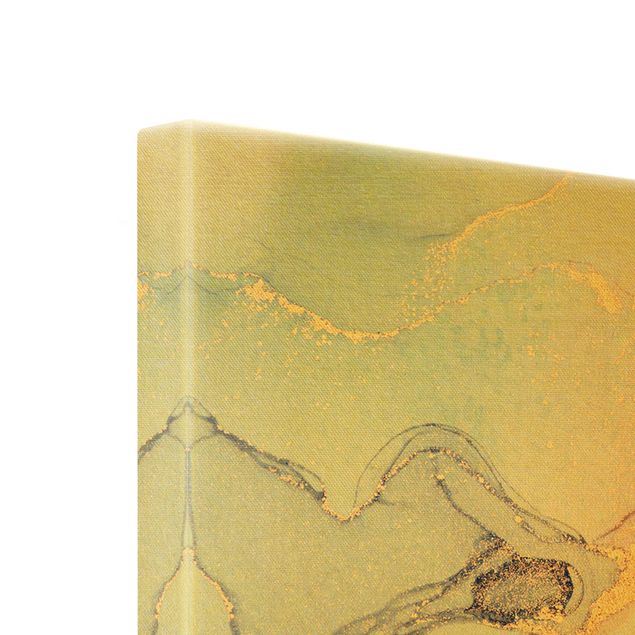 Leinwandbild Gold - Aquarell Pastell Bunt mit Gold - Querformat 2:1