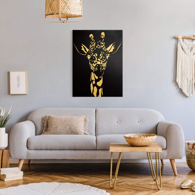 Leinwandbilder Wohnzimmer modern Safari Tiere - Portrait Giraffe Schwarz