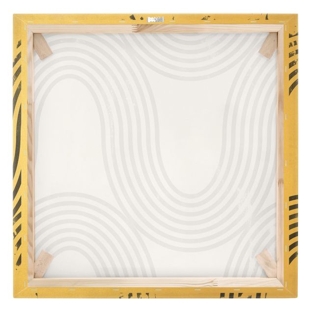 Leinwandbild Gold - Geometrische Wellen Schwarz Weiß II - Quadrat 1:1