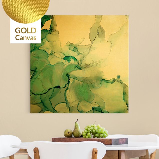 Leinwandbild Gold - Smaragdfarbener Sturm II - Quadrat 1:1