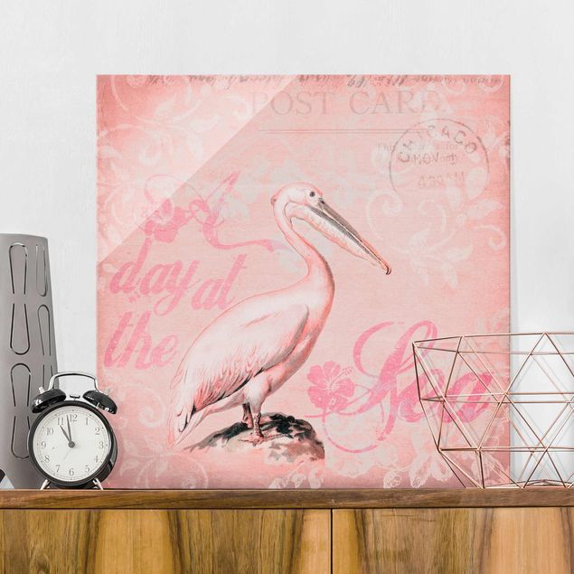 Wandbilder Tiere Shabby Chic Collage - Pelikan