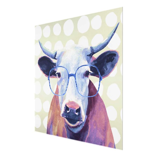 Glasbild - Bebrillte Tiere - Kuh - Quadrat 1:1
