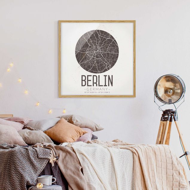 Weltkarten gerahmt Stadtplan Berlin - Retro