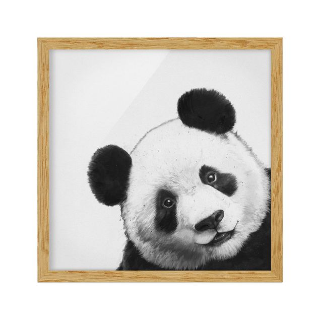 Schöne Wandbilder Illustration Panda Schwarz Weiß Malerei