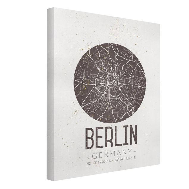 Weltkarten Leinwand Stadtplan Berlin - Retro