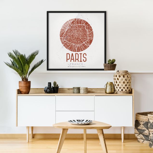 Weltkarten mit Rahmen Stadtplan Paris - Retro