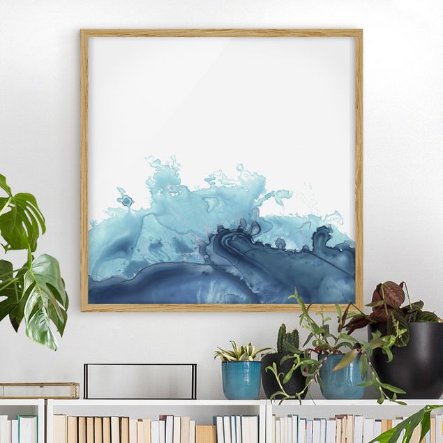 Wandbilder abstrakt Welle Aquarell Blau I