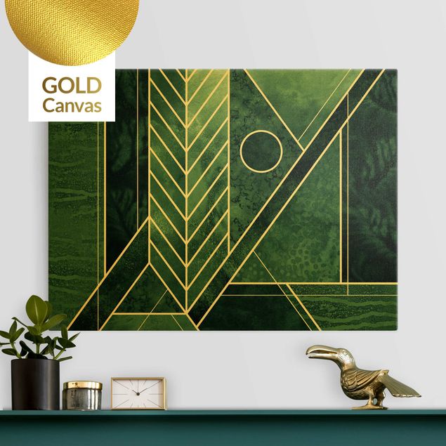 Leinwandbild Gold - Goldene Geometrie - Smaragd - Querformat 4:3