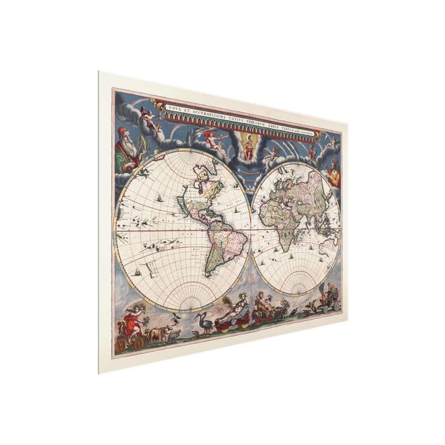 Glasbilder Historische Weltkarte Nova et Accuratissima von 1664