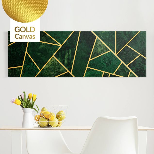 Leinwandbild Gold - Goldene Geometrie - Dunkles Türkis - Panorama 3:1