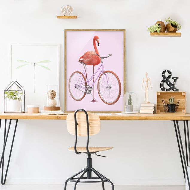Wandbilder Flamingo mit Fahrrad