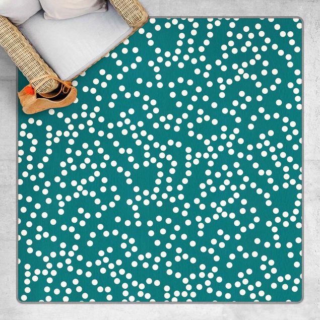 Moderner Teppich Aborigine Punktmuster Blaugrün