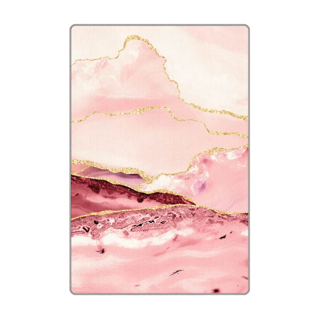 Große Teppiche Abstrakte Berge Rosa mit Goldenen Linien