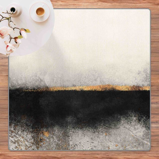 Teppich modern Abstrakter Goldener Horizont Schwarz Weiß