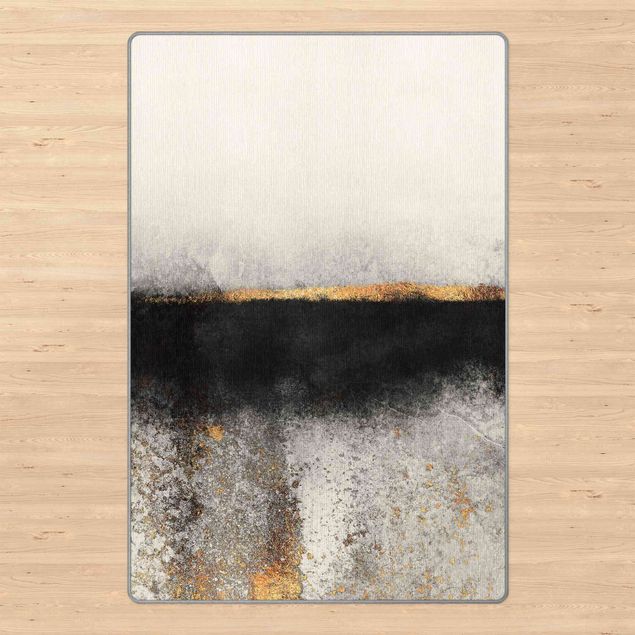 Teppich modern Abstrakter Goldener Horizont Schwarz Weiß