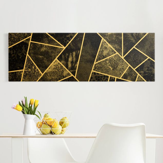 Leinwandbild Gold - Goldene Geometrie - Graue Dreiecke - Panorama 3:1