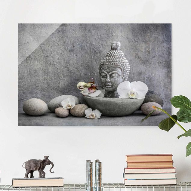 XXL Glasbilder Zen Buddha, Orchideen und Steine