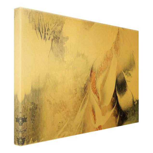 Leinwandbild Gold - Goldene abstrakte Wintermalerei - Querformat 4:3