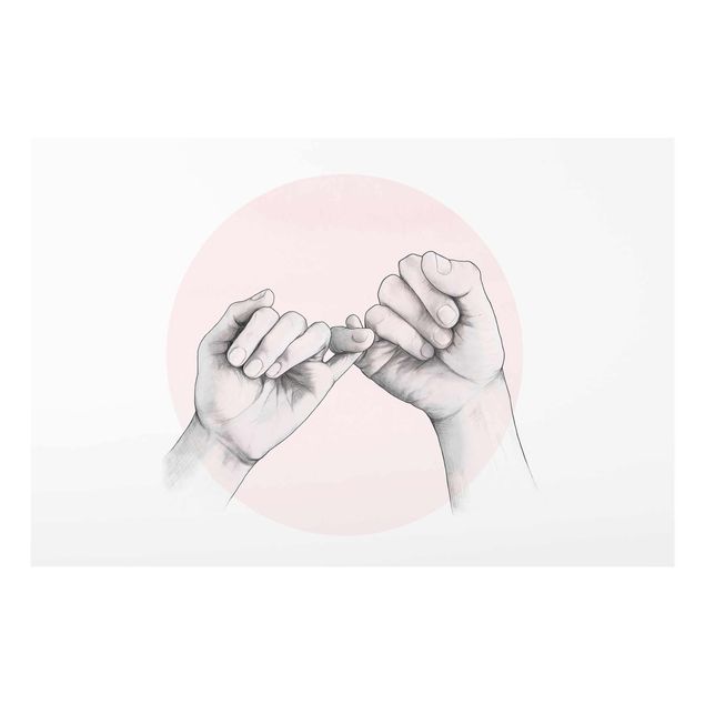 Glasbild - Illustration Hände Freundschaft Kreis Rosa Weiß - Querformat 2:3