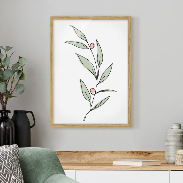 Bilder mit Rahmen Blumen Zweig mit Beeren Line Art