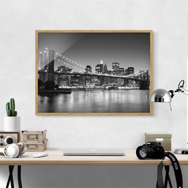 Bilder mit Rahmen Schwarz-Weiß Brooklyn Brücke in New York II
