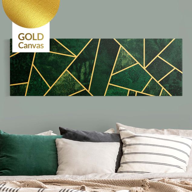 Leinwandbild Gold - Goldene Geometrie - Dunkles Türkis - Panorama 3:1