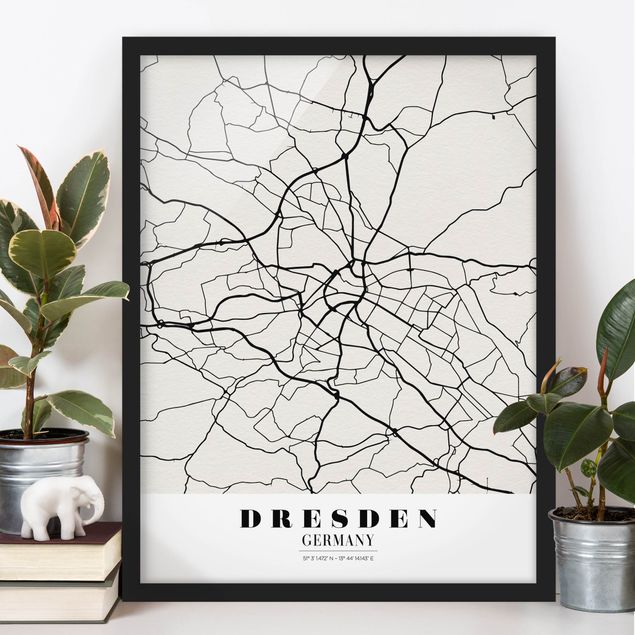 Bilder mit Rahmen Schwarz-Weiß Stadtplan Dresden - Klassik