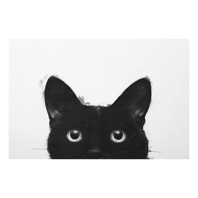 Glasbild Tiere Illustration Schwarze Katze auf Weiß Malerei