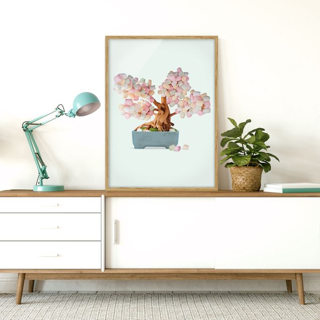 Kunstdrucke mit Rahmen Bonsai mit Marshmallows