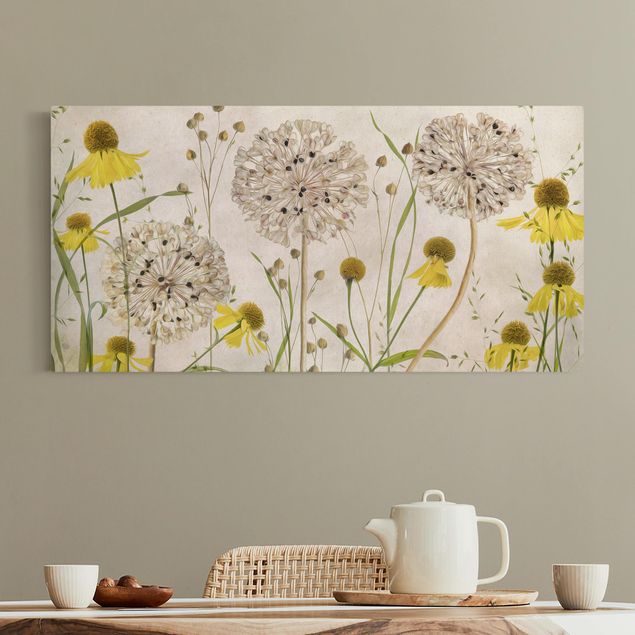 Wandbilder Blumen Allium und Helenium Illustration
