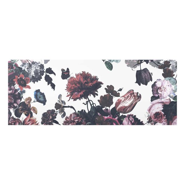 Glasbild Natur Altmeisterlicher Blumenrausch mit Rosen Bouquet