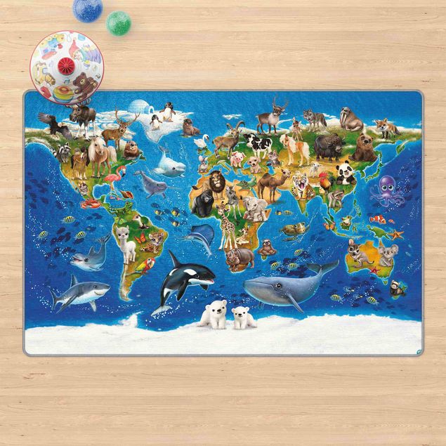 Moderner Teppich Animal Club International - Weltkarte mit Tieren
