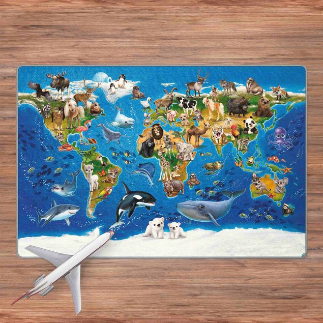 Teppich Weltkarte Animal Club International - Weltkarte mit Tieren