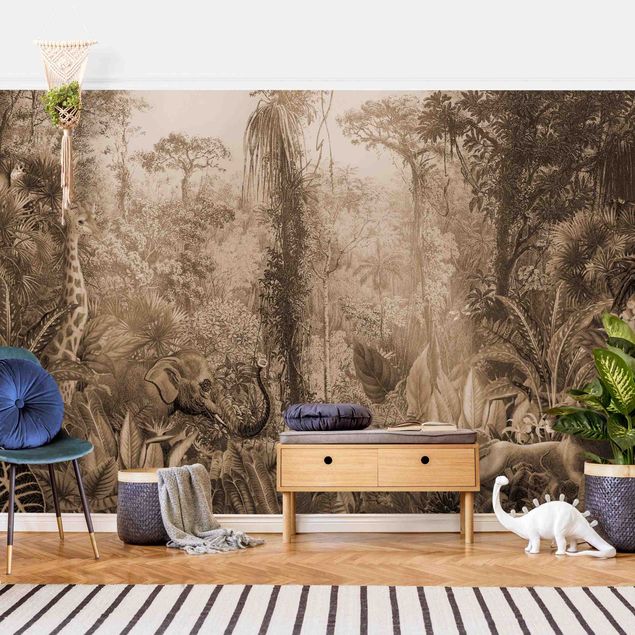 Fototapete Blumen Antiker Dschungel Sepia