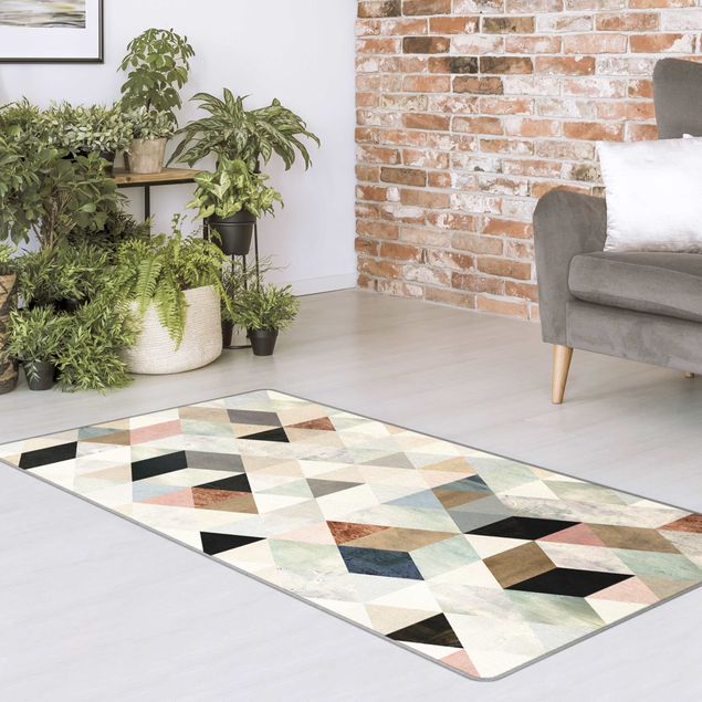 Teppich pastell Aquarell-Mosaik mit Dreiecken I