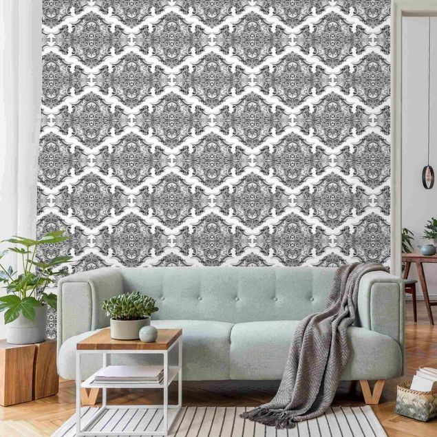 Tapete Aquarell Aquarell Barock Muster mit Ornamenten in Grau
