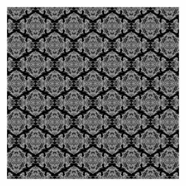 Fototapete schwarz Aquarell Barock Muster mit Ornamenten vor Schwarz